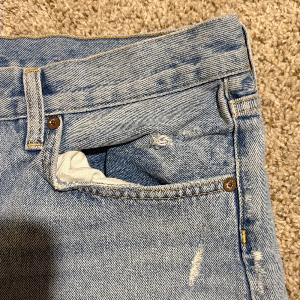 Agolde Parker Long Size 32 Light Wash Distressed Denim Cutoff Shorts